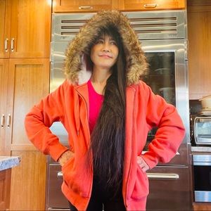 Green Tea Heavy Faux Fur Lined Zip Hooded Jacket L